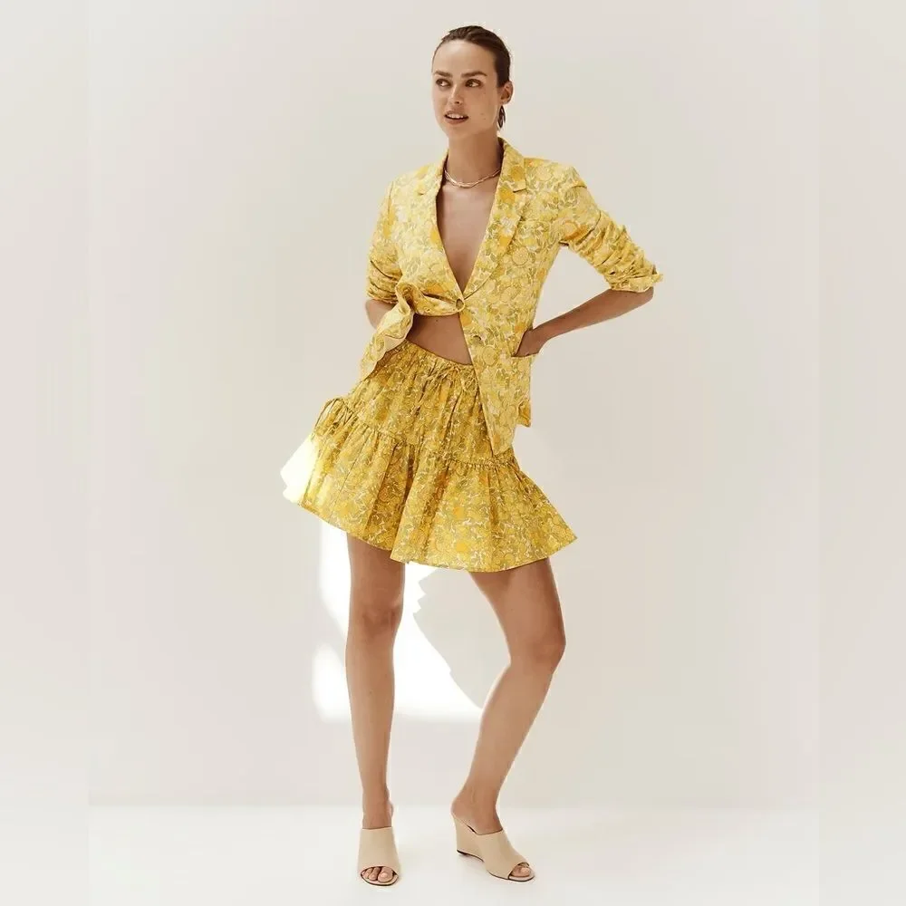 J Crew Tiered Skirt in Limone Print NWT
